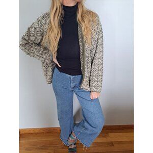 Vtg Geiger Button-Up Knit Cardigan Sweater M Cotton Linen Bld Beige Green Women